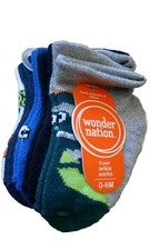 Wonder Nation 6Pr Baby Boy Infant Dinosaurs Ankle Socks Size 0-6M Multi Color