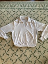 AYR The Courtside Polo Sweatshirt Ivory Pima Cotton Blend Collared Elastic Hem S