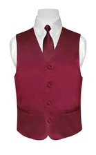 BOY'S Dress Vest  NeckTie Solid BURGUNDY Color Neck Tie Set Boys Tux Sizes