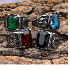 Men's Stainless Steel Vintage Wedding Promise Ring with Big Cubic Zirconia Stone