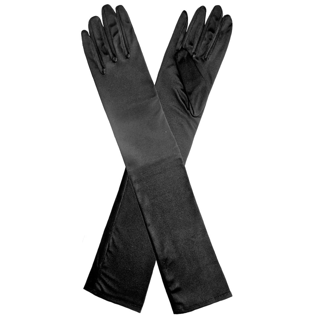Ladies LONG GLOVES Black Satin 1920s Flapper Gatsby Opera FANCY DRESS Accessory