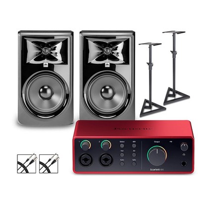 Focusrite Scarlett 4i4 Gen 4JBL 3 Series Studio MonitorsStandsCables 308MKII