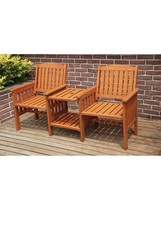 Wooden 2 Seater Garden Love Seat Bench with Table & Parasol Hole – used