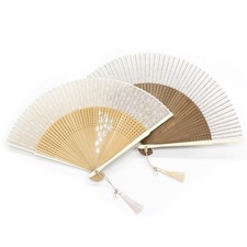 Women's Lucky White Folding Fan w/ Pouch, Paulownia Box (2 Designs)