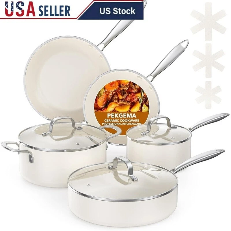 Nonstick Ceramic Cookware Set 11 Pcs PFAS PFOA Free Induction Easy Clean White