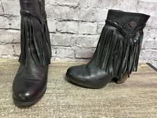 Harley Davidson Boots Size 8 Black Leather Fringe Zip Side 3  Heel