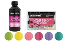 New Mia Secret Monomer 4 Ounce + COLOR PUNCH Nail Art Powder 6 Colors Set