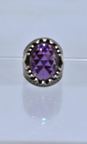 Checkerboard Cut Purple Stone Textured Sterling Silver Gent's Ring Size 9 - Picture 18 of 21