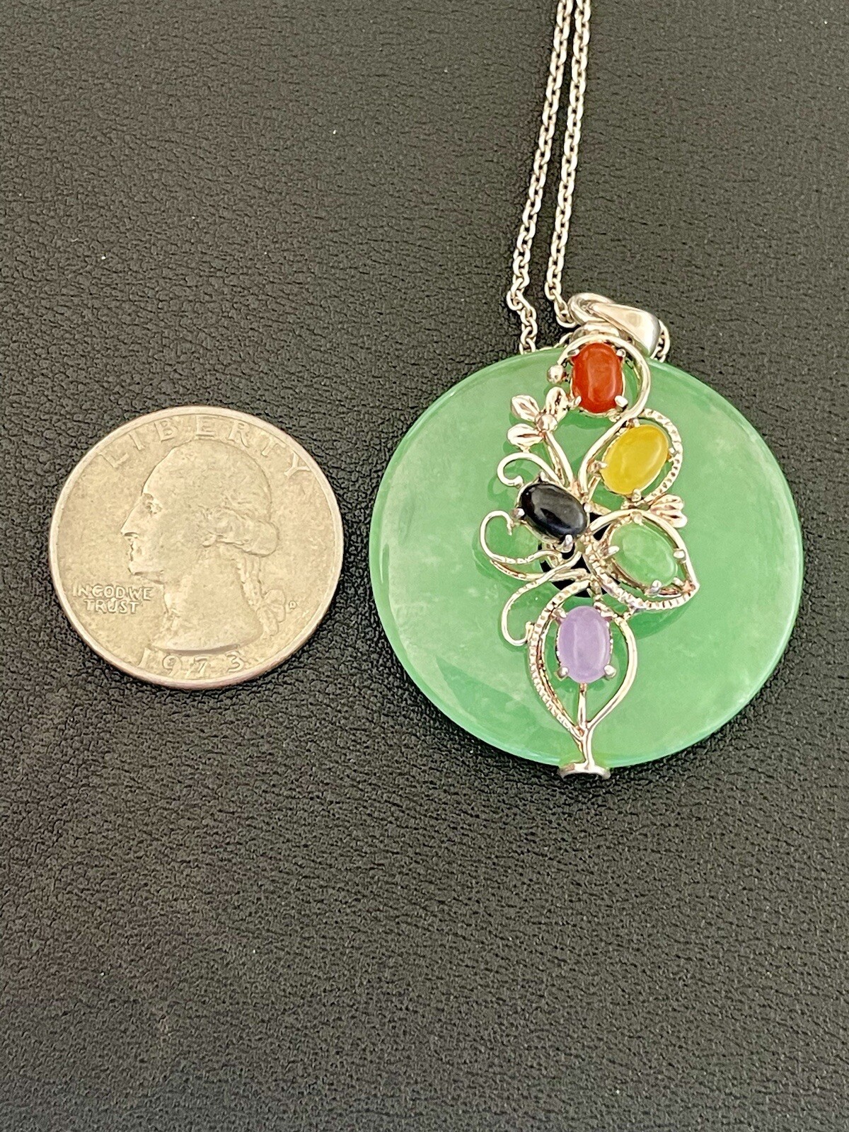 925 Sterling Silver Multi-Colored Jade Stone Neck… - image 6