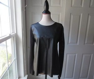 Size M Zara Knit Black Sweater Top Faux Leather Tunic Round