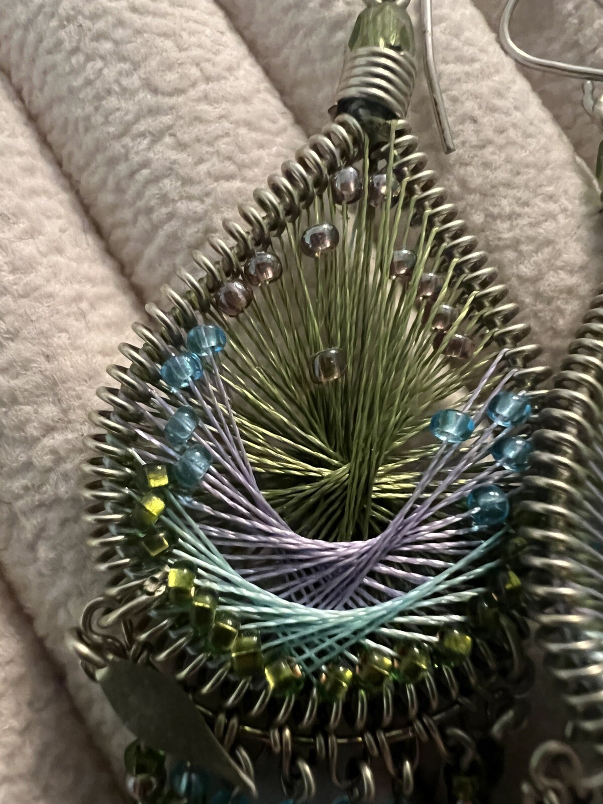 Unique threaded weaved and beaded dangle  Earring… - image 2