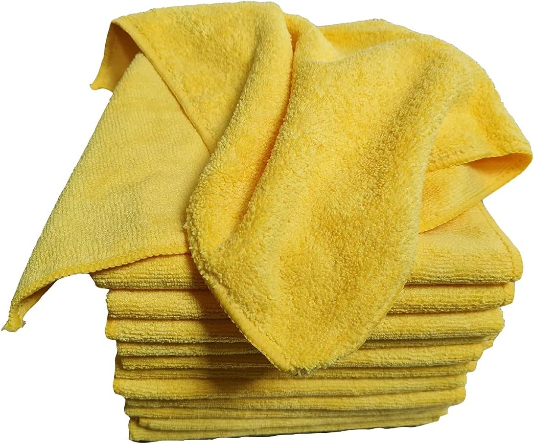 SaatSaa 12 x Large Thick Microfibre Cloths Yellow Towels Car Valeting
