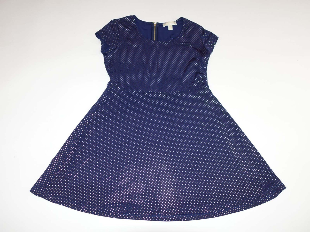 Michael Kors Women's Mini Dress Petite Large Short Sleeves Navy