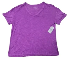 Time and Tru Purple Relaxed Fit Core V-Neck Short Sleeve Knit Tee Shirt Medium