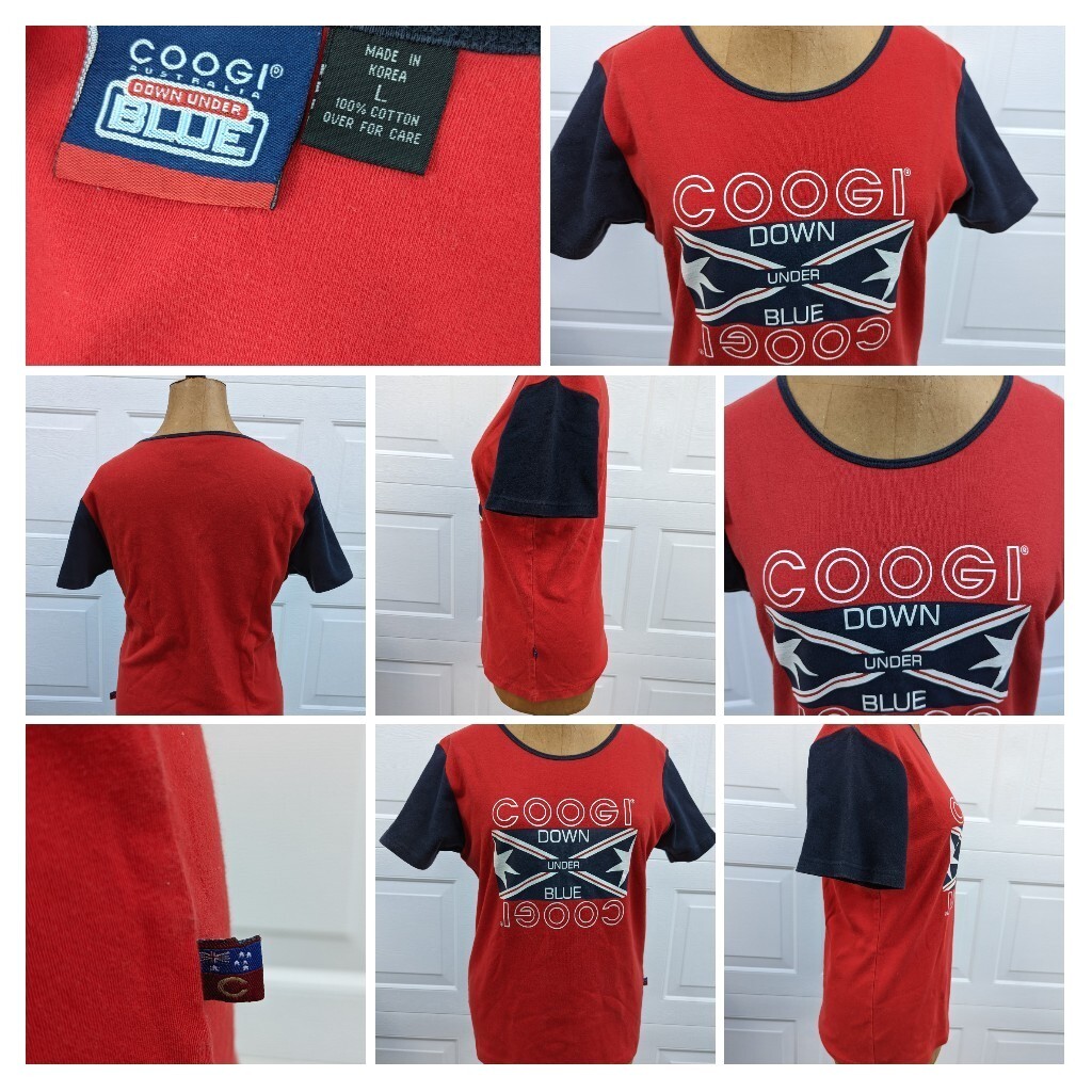 Vintage COOGI Down Under Blue T Shirt Size L Red Star Flag