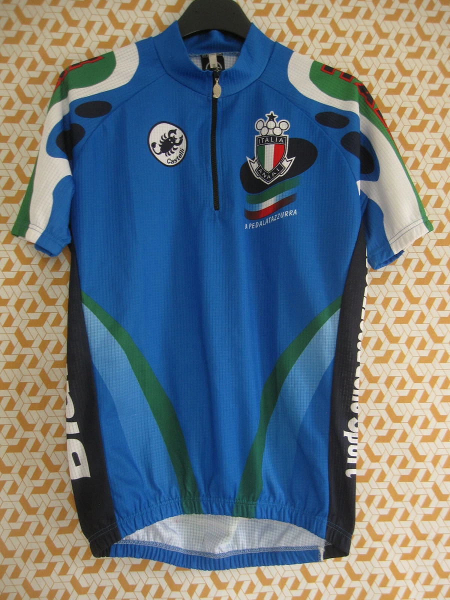 Maillot Cycliste Vintage Castelli Années 90 - Bleu - Taille L - Manches Courtes - Polyester