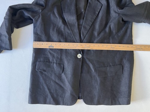 Vintage Jennifer Moore Women 16W Black 100% Linen Blazer Coastal Shoulder Pad - Picture 8 of 17