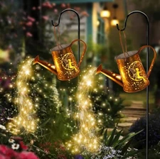 Fairy Solar Watering can with Lights Garden Solar Lights Hanging SET OF 2 NIB