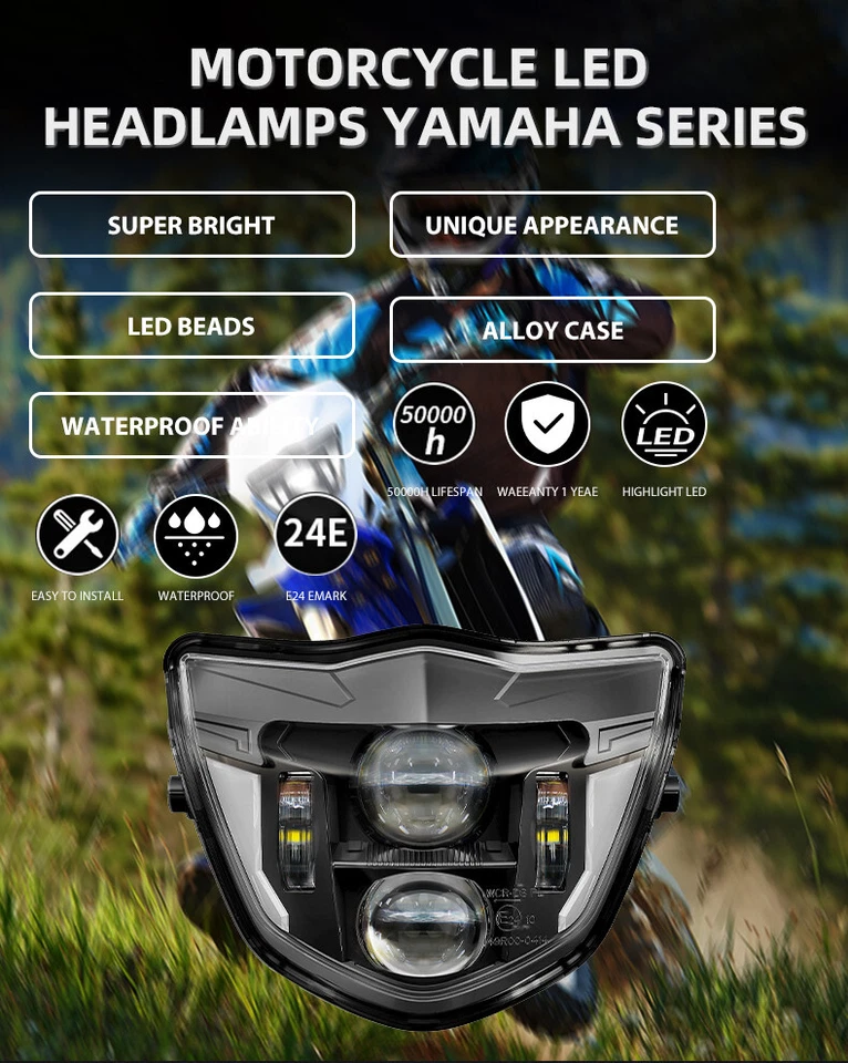 Светодиодная фара HS1 лампа для Yamaha WR450F WR250F 2014-2024 с дальнего ближнего света / DRL - Изображение 2 из 4