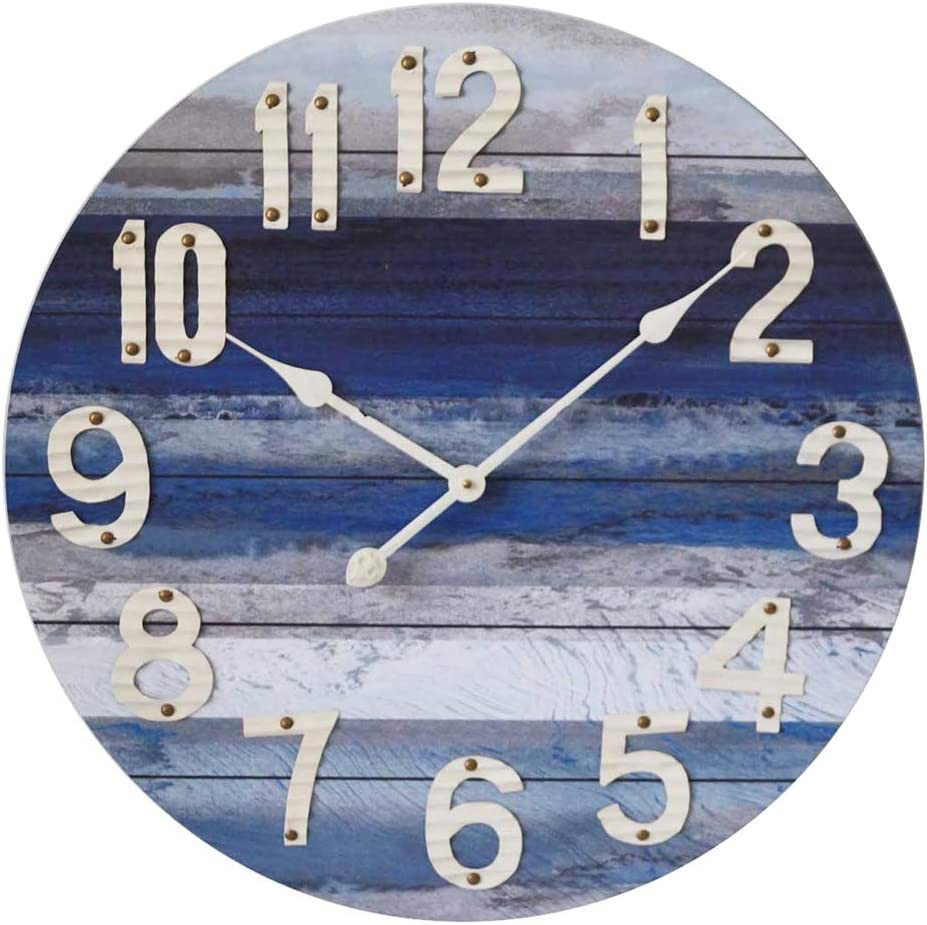 Beach Blue 24 Inch Wood Wall Clock - Large Decorative Clock with White Arabic #