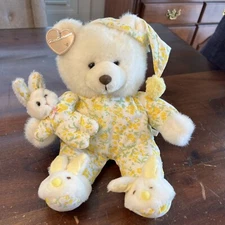 Vintage 1988 Heartwarmers Bedtime Bear 12” Plush! Yellow PJ’s & Bunny Slippers 