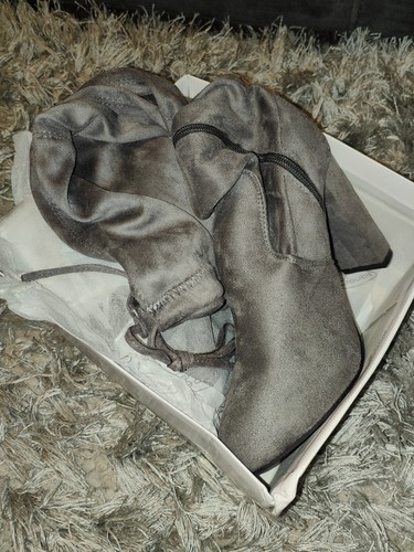 over the knee thigh boots heeled grey suede effect - Picture 4 of 4