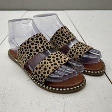 Brown Leopard Print Double Strap Slip On Sandals Open Toe Women s Size 5.5