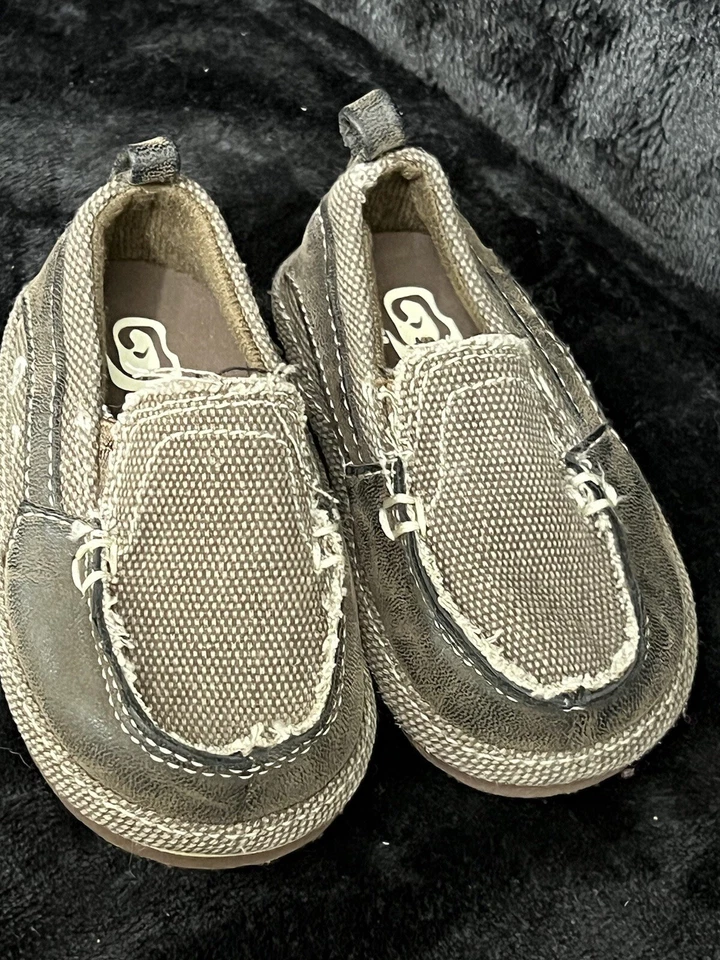 Place Toddler Boys size 4 brown Canvas Flat Cushion Insole Loafers Cute - Image 2 of 4
