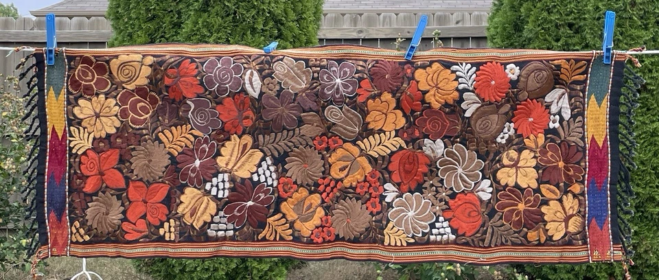 Fall Floral Tapestry Wall Hanging Runner 45 X 17  Woven Embroidered Floral. VTG - Image 3 of 4