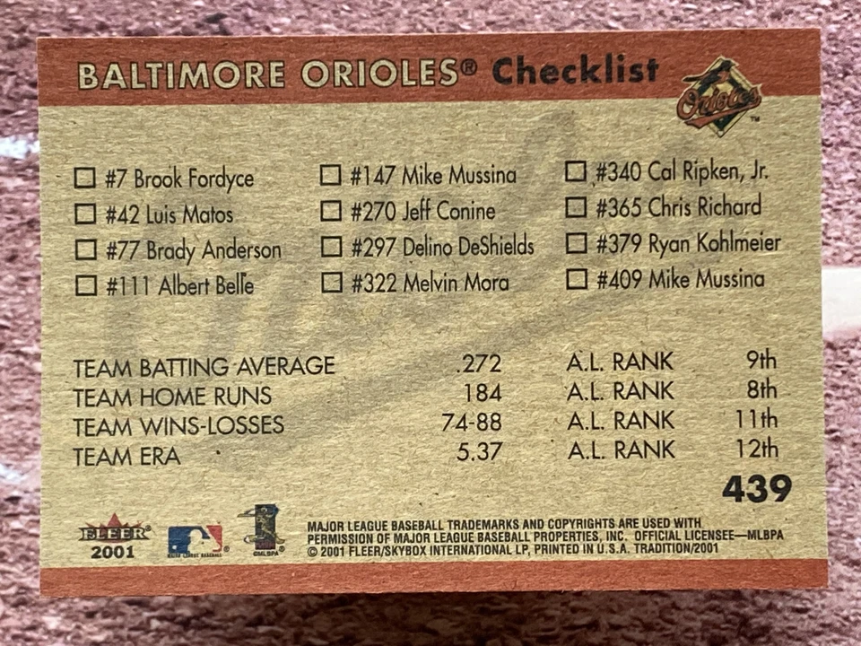 2001 Fleer Tradition Kohlmeier DeShields Belle Mussina #439 - Image 2 of 2