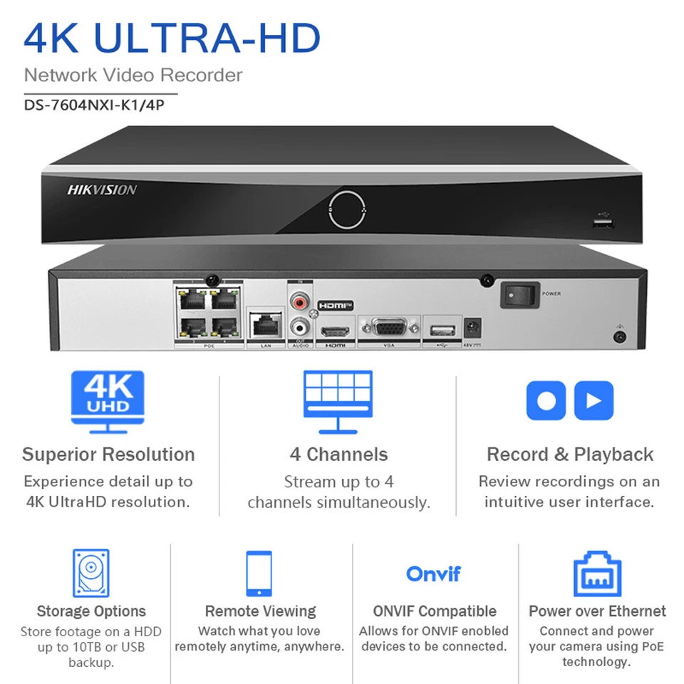 Hikvison DS-7604NXI-K1/4P NVR Strobe Hybrid Color Mic&Speaker 8MP IP camera Lot - Image 4 of 4