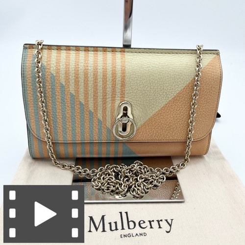 Mulberry Amberley Clutch shoulder bag Leather multicolor Gold chain wallet Y2K
