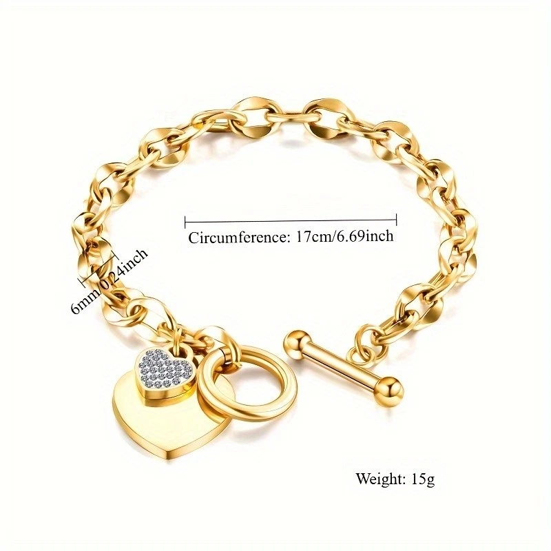Pulsera colgante de diamantes de imitación con incrustaciones de corazón para mujer hebilla OT titanio acero bracele Foto 3 de 4