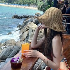 Ladies Beach Straw Sun Bucket Hat, Floppy Foldable Wide Brim Womens, Brown
