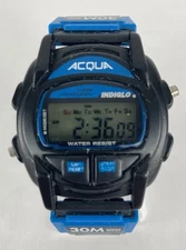 VTG Acqua By Timex 40mm Black/Blue Quartz Digital Watch w/Black Band & Battery
