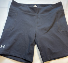 Under Armour Girls Fitted Biker Shorts Black YL with Pockets Activewear