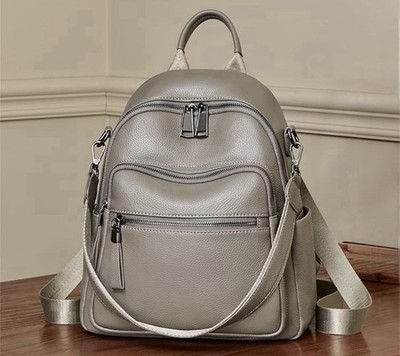 Luxury Style Backpack Purse For Women Leather Look Designer Fashion Bag Gray.