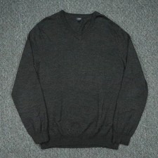 J Crew Sweater Mens Large Gray Merino Wool V Neck Knit Pullover Jumper