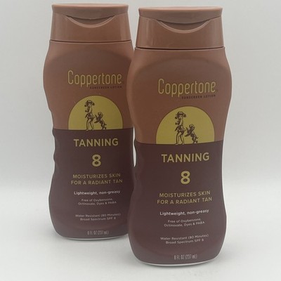 NEW X2 Coppertone Tanning & SPF 8 Broad Spectrum Sunscreen Lotion
