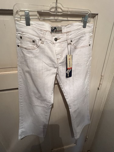 Roxy Quiksilver  Vintage Logo Denim White Jeans Size 7 Brand New With Tags