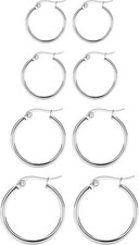 4 Pairs Titanium Hoop Earrings for Sensitive Ears Hypoallergenic Pure Silvery