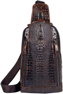 Hebetag Crocodile Leather Sling Chest Bag Travel Hiking Crossbody Men