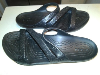 women's black Crocs Kadee II glitter sandals slides size 11 perfect condition!