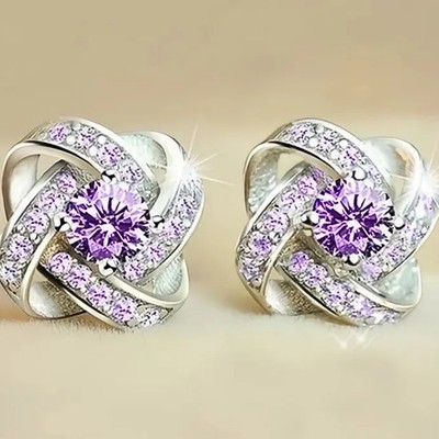 Geometric Cubic Zirconia Stud Earrings Copper Alloy for Engagement Gift