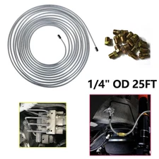 Brake Fuel Line Hose Tubing Kit Zinc-Coated w/16 Fittings Universal 25Ft. of 1/4