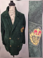 VTG Lauren Ralph Lauren Corduroy Velour Blazer S LRL Crest Patch Jacket Green
