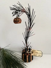 Halloween Sprig Tree Picket Fence Jack O Lantern Tabletop Shelf  Prim Folk Art