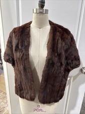 VTG Mink Fur Stole Shawl Mahogany Brown Satin Lining Pockets Union Tag 16x22