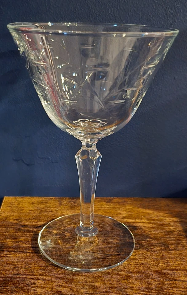 Vintage Libbey Etched Crystal Goblets   Mid-Century Leaf Pattern Set of 7 - Image 2 of 3