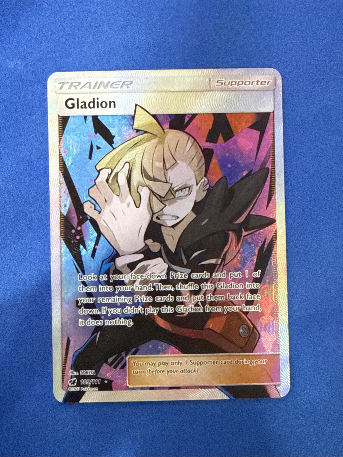 Gladion 109/111 Crimson Invasion Full Art Trainer Holo Rare Pokemon Card NM